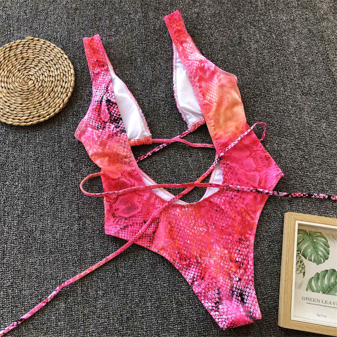 Bandage Wrap Around Tummy Cut Out Deep V Monokini One Piece Swimsuit Swimwear Bather Bathing Suit