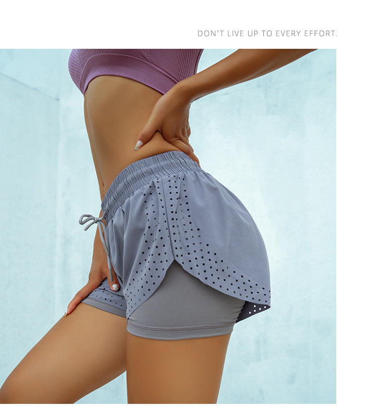 2-in-1 Women's Running Shorts with Waist Rope Quick Dry Loose Marathon Sports Fitness Gym Shorts with Long Linner The Clothing Company Sydney