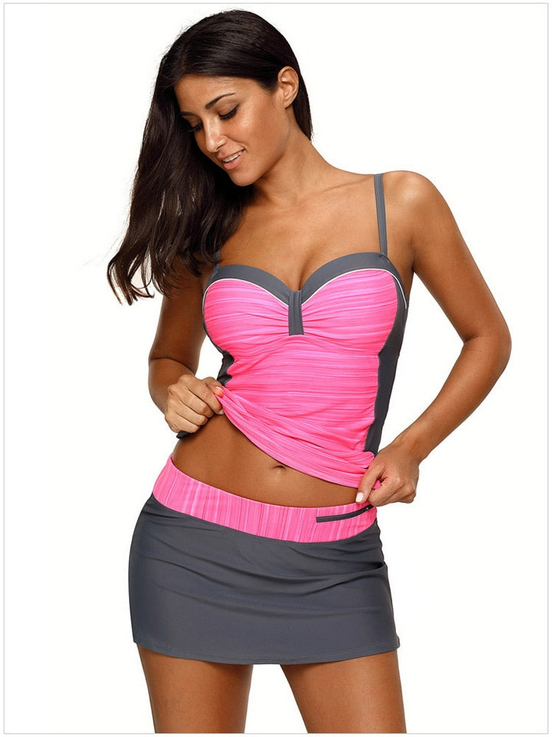 2 Piece Underwire Support Tankini Set With Skirted Pocket Bottom Swimsuit Beach Beachwear Swimwear Plus Size Swimwear The Clothing Company Sydney