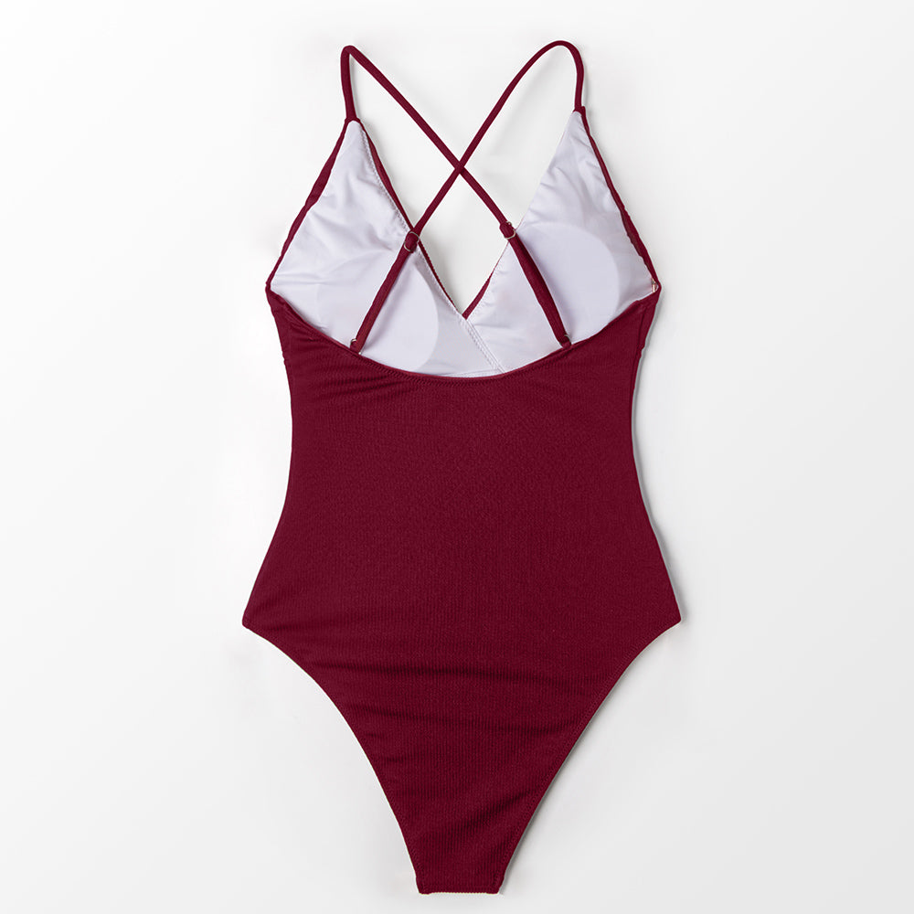 Solid One-piece Swimsuit Falbala V neck Ruffle Monokini Beach Bathing Suit Swimwear The Clothing Company Sydney