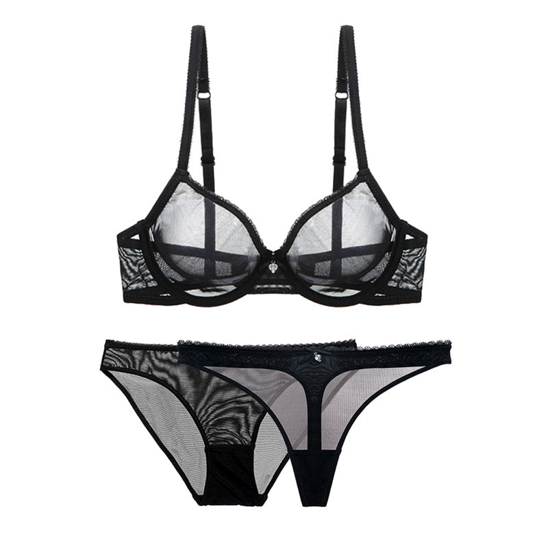 Ultra-thin cup mesh lace underwear transparent unlined 1 bra+2 panties plus size bra set for ladies The Clothing Company Sydney