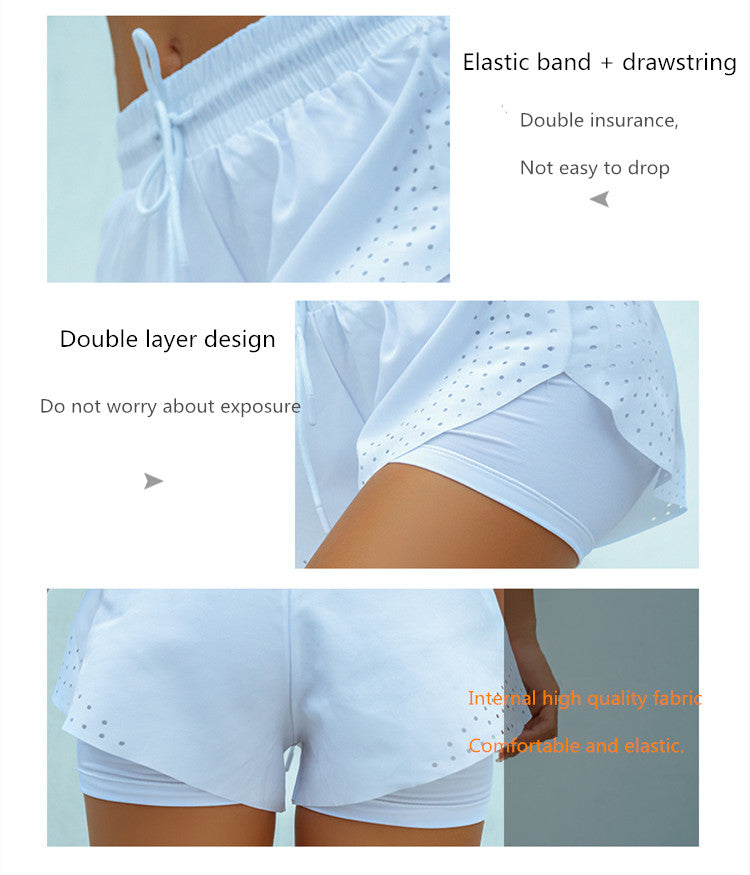 2-in-1 Women's Running Shorts with Waist Rope Quick Dry Loose Marathon Sports Fitness Gym Shorts with Long Linner The Clothing Company Sydney