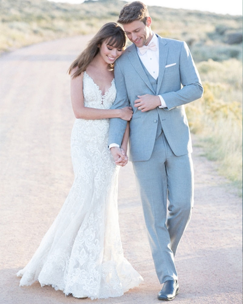 Spaghetti Straps V-neck Backless Beading Appliques Lace Mermaid Bridal Wedding Dress The Clothing Company Sydney