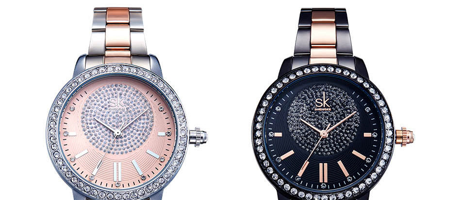Rose Gold Japanese Quartz Watch Crystal Luxury Black Women's Watch With 6 Months Warranty The Clothing Company Sydney