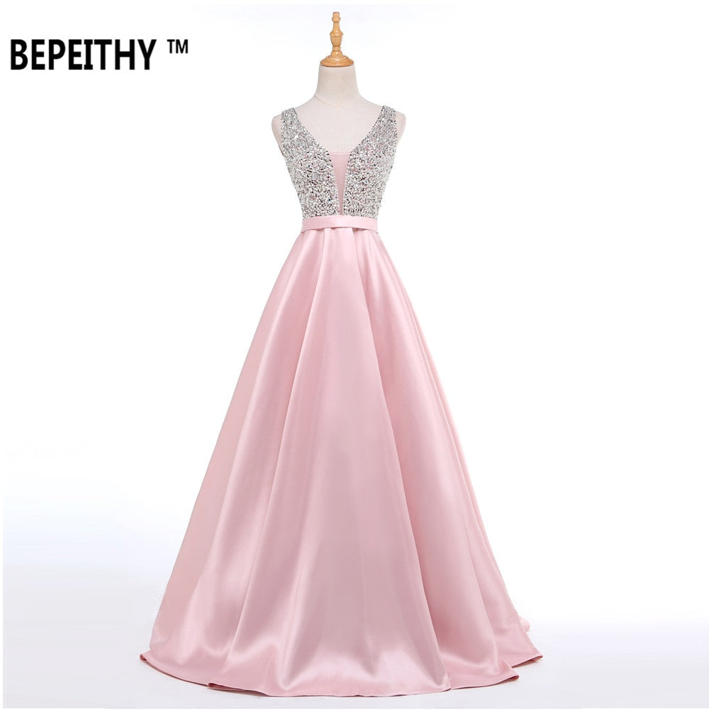 V-Neck Beads Bodice Open Back A Line Long Evening Dress Party Elegant Prom Gowns The Clothing Company Sydney