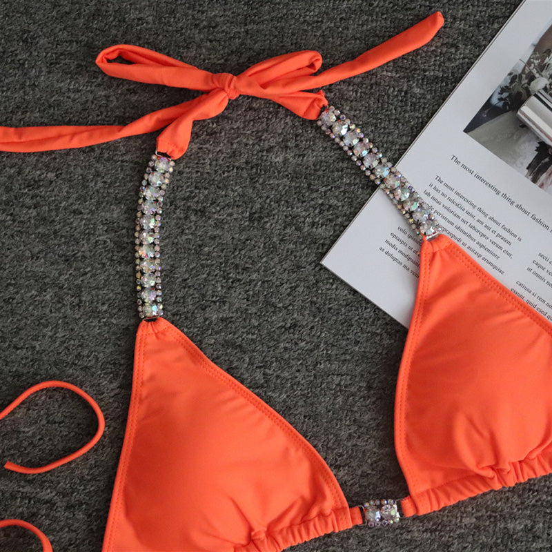 Crystal Diamond Bandeau Swimsuit Halter Swimwear Two piece Bikini Rhinestone Push up Bathing Suit Clothing Company Sydney