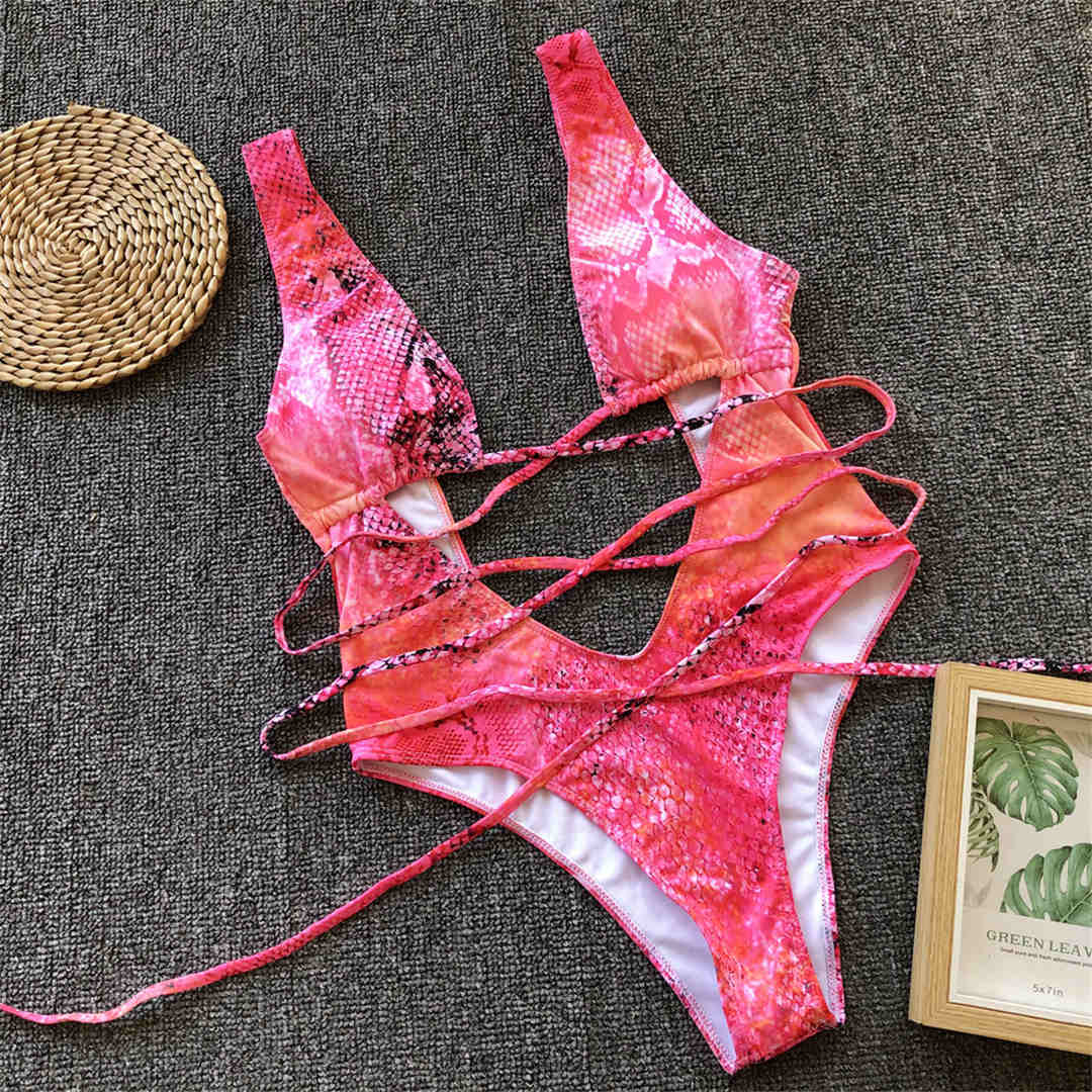 Bandage Wrap Around Tummy Cut Out Deep V Monokini One Piece Swimsuit Swimwear Bather Bathing Suit