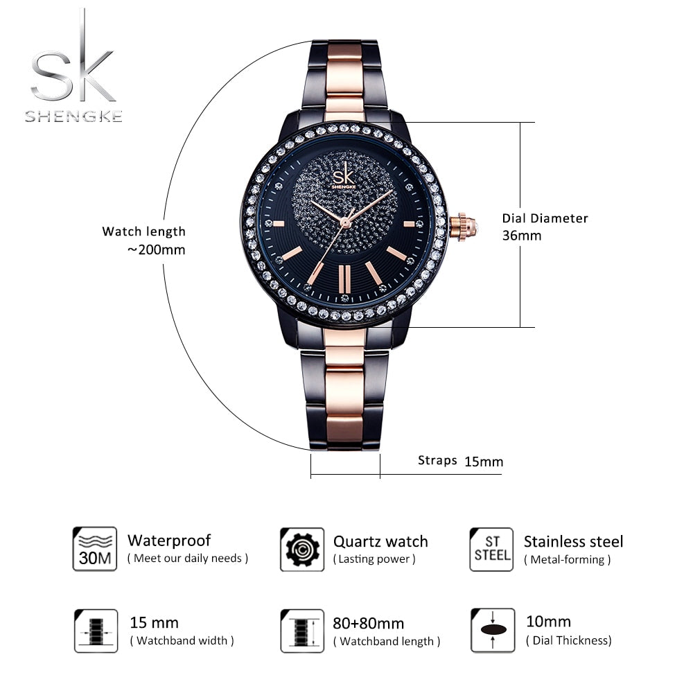 Rose Gold Japanese Quartz Watch Crystal Luxury Black Women's Watch With 6 Months Warranty The Clothing Company Sydney