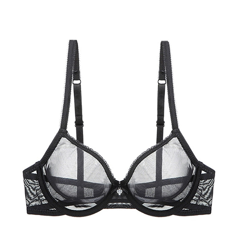 Ultra-thin cup mesh lace underwear transparent unlined 1 bra+2 panties plus size bra set for ladies The Clothing Company Sydney