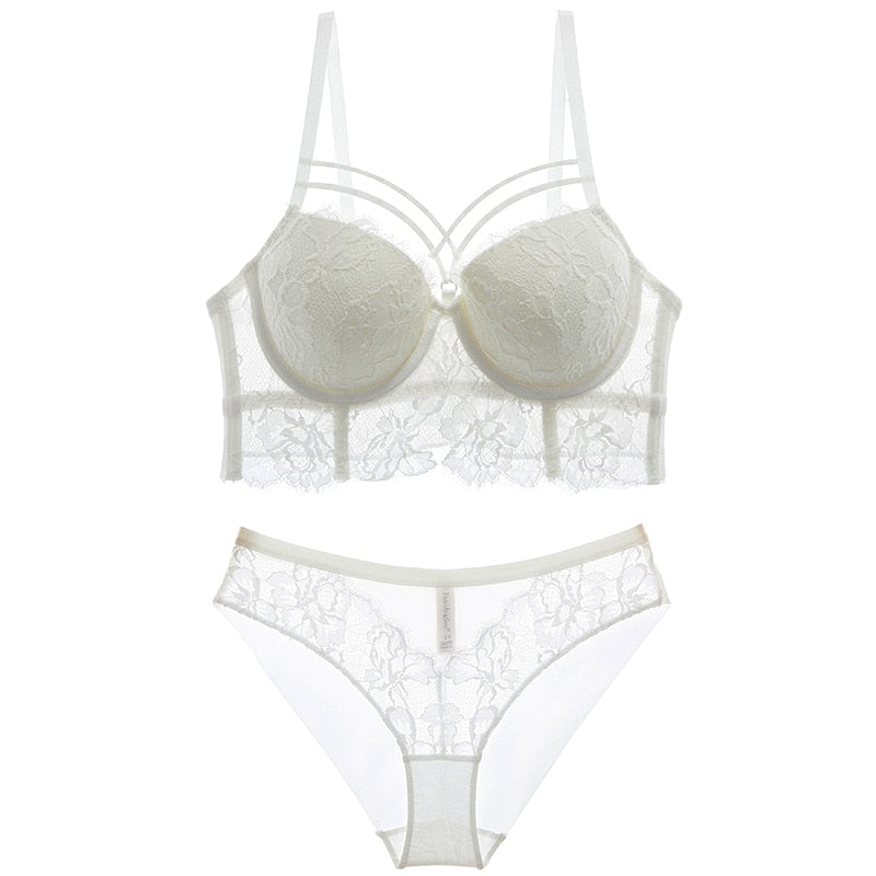 2 Piece Underwear Set Green Bras Cotton Brassiere Lingerie Set Lace Embroidery Push Up Bra Panties Sets Deep V Gather Bra and Brief The Clothing Company Sydney