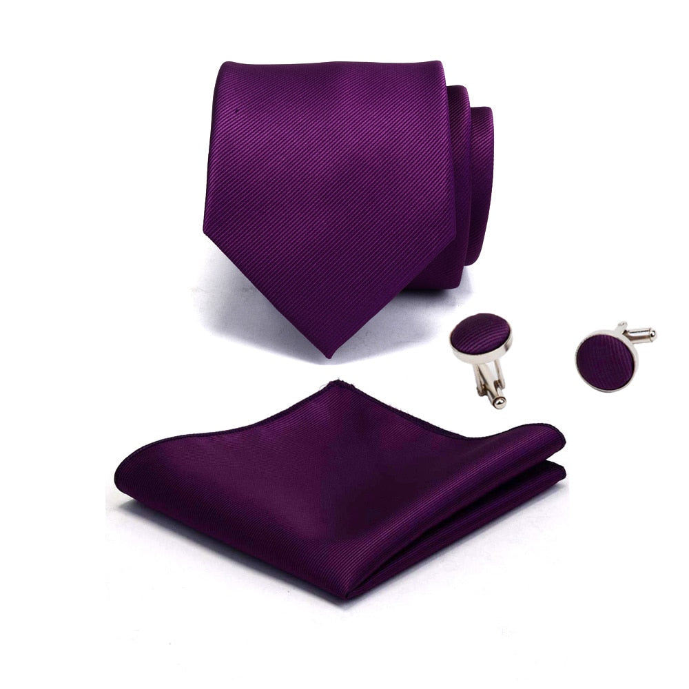 3 Piece Men's Silk Tie Set 8cm Ties Handkerchief Cufflinks Sets Red Gold Purple Necktie for Men Wedding Gift The Clothing Company Sydney