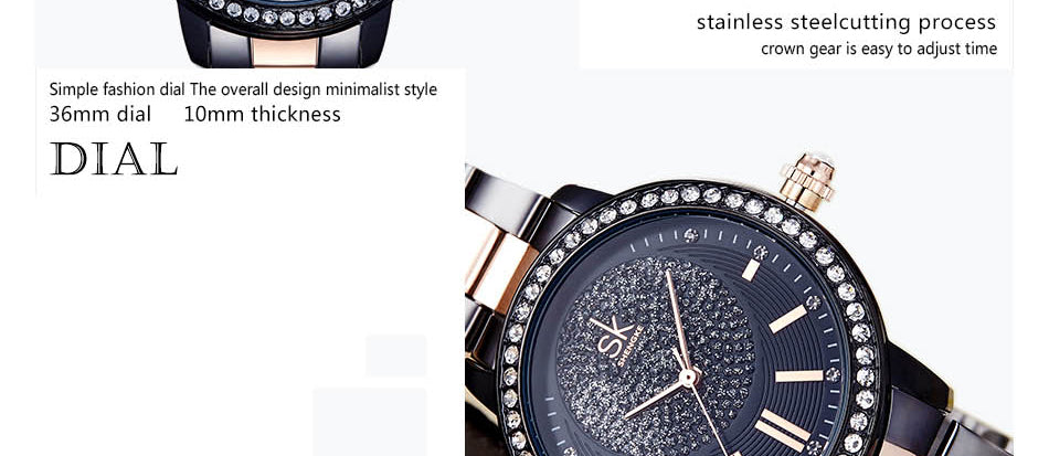 Rose Gold Japanese Quartz Watch Crystal Luxury Black Women's Watch With 6 Months Warranty The Clothing Company Sydney