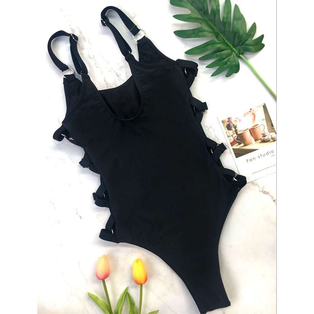 Hollow Out Women Swimwear One Piece Swimsuit High Cut Monokini Bather Rings Bathing Suit Swim Bodysuit Beachwear The Clothing Company Sydney