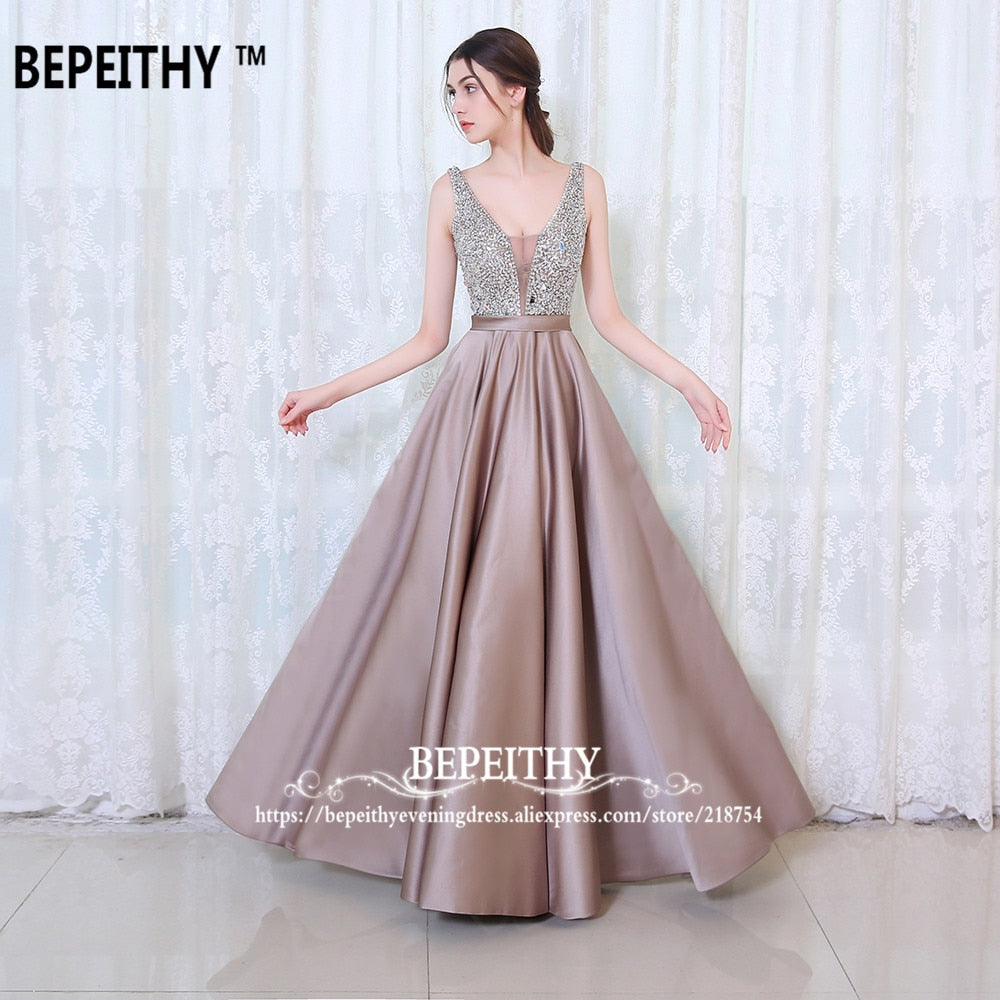V-Neck Beads Bodice Open Back A Line Long Evening Dress Party Elegant Prom Gowns The Clothing Company Sydney