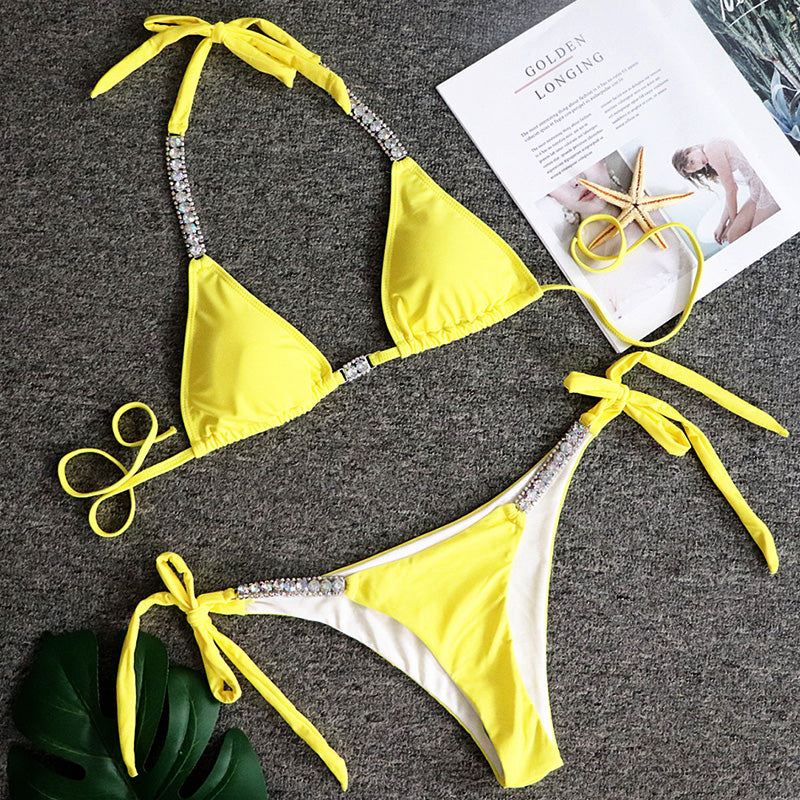 Crystal Diamond Bandeau Swimsuit Halter Swimwear Two piece Bikini Rhinestone Push up Bathing Suit Clothing Company Sydney
