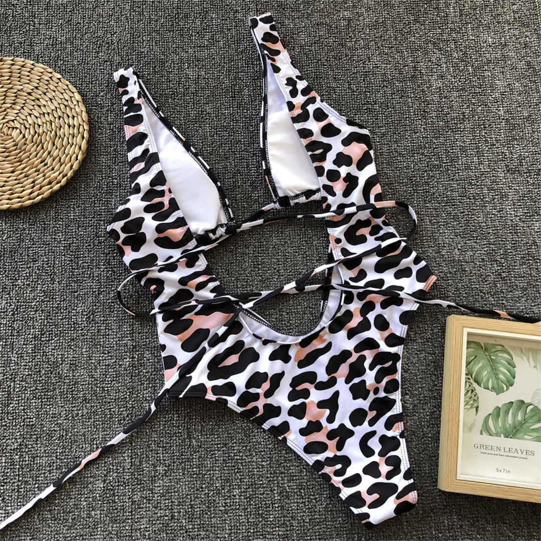 Bandage Wrap Around Tummy Cut Out Deep V Monokini One Piece Swimsuit Swimwear Bather Bathing Suit