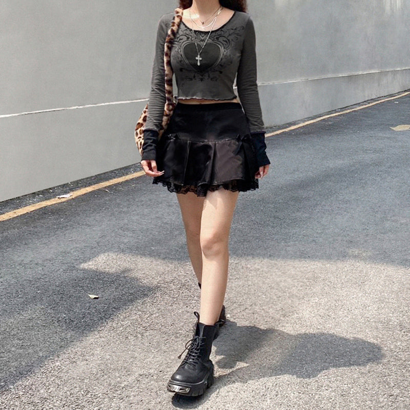 Grunge Retro Fashion Heart Printed Autumn T-shirts for Women Crop Top Dark Academia Gothic Clothes Aesthetic T shirt The Clothing Company Sydney