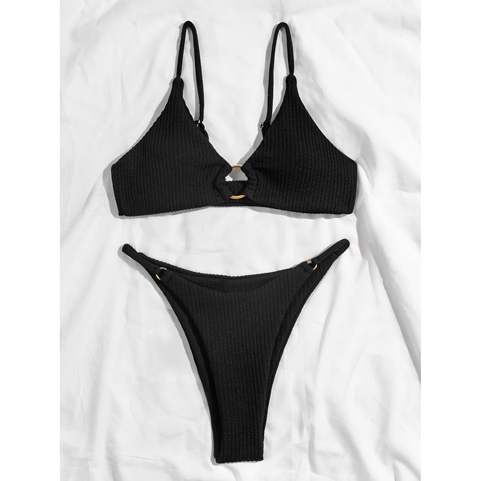 Plain Rib Swimsuit Swimwear Women Thong Bikini Set 2 Piece Beach Wear for Bathing Suit The Clothing Company Sydney