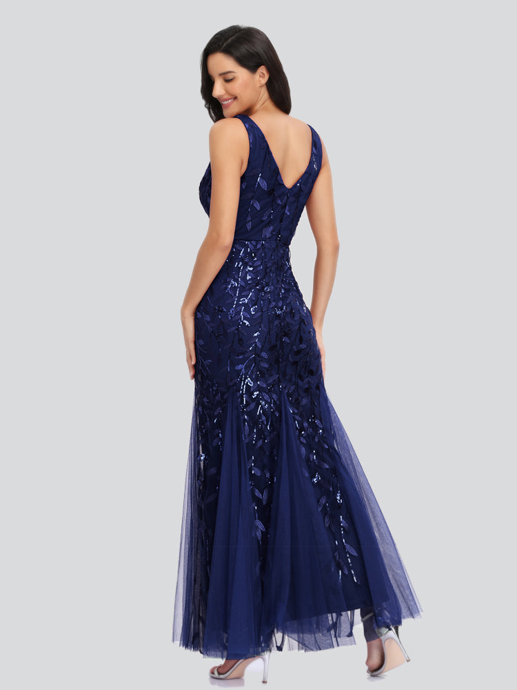 Sleeveless V-neck Tulle Sequins Cocktail V-back Mermaid Party Prom Gown Formal Occasion Embroidered Formal Dress The Clothing Company Sydney