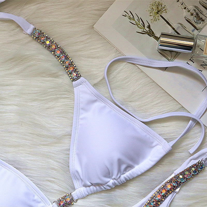 Crystal Diamond Bandeau Swimsuit Halter Swimwear Two piece Bikini Rhinestone Push up Bathing Suit Clothing Company Sydney