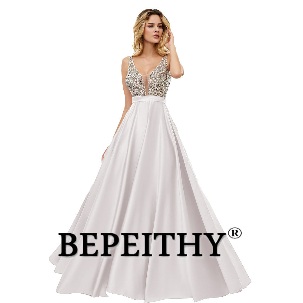 V-Neck Beads Bodice Open Back A Line Long Evening Dress Party Elegant Prom Gowns The Clothing Company Sydney