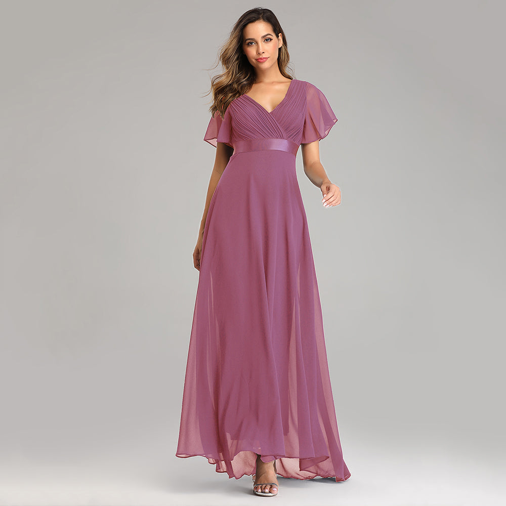 Elegant V-Neck Ruffles Chiffon Evening Gown Wedding Party Cocktail Formal Dress The Clothing Company Sydney