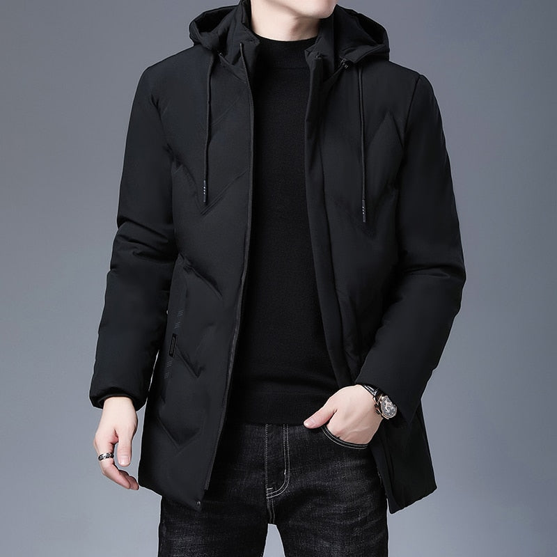 Brand Hooded Casual Fashion Long Thicken Outwear Parkas Jacket Men Winter Windbreaker Coats Men Clothing The Clothing Company Sydney