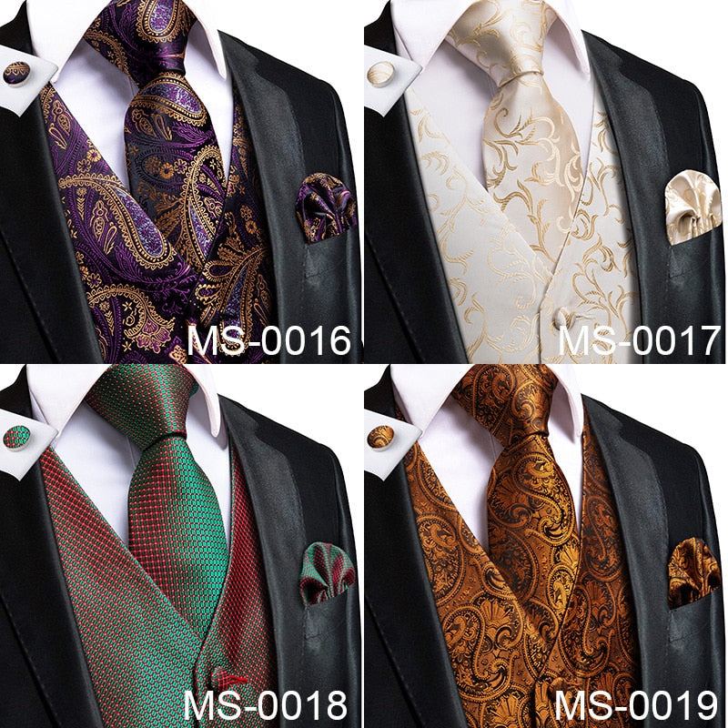 4Piece Mens Vest for Suit Luxury Paisley Floral Plaid Suit Silk Vest and Tie Set Blue Gold Red Sliver Wedding Vest The Clothing Company Sydney