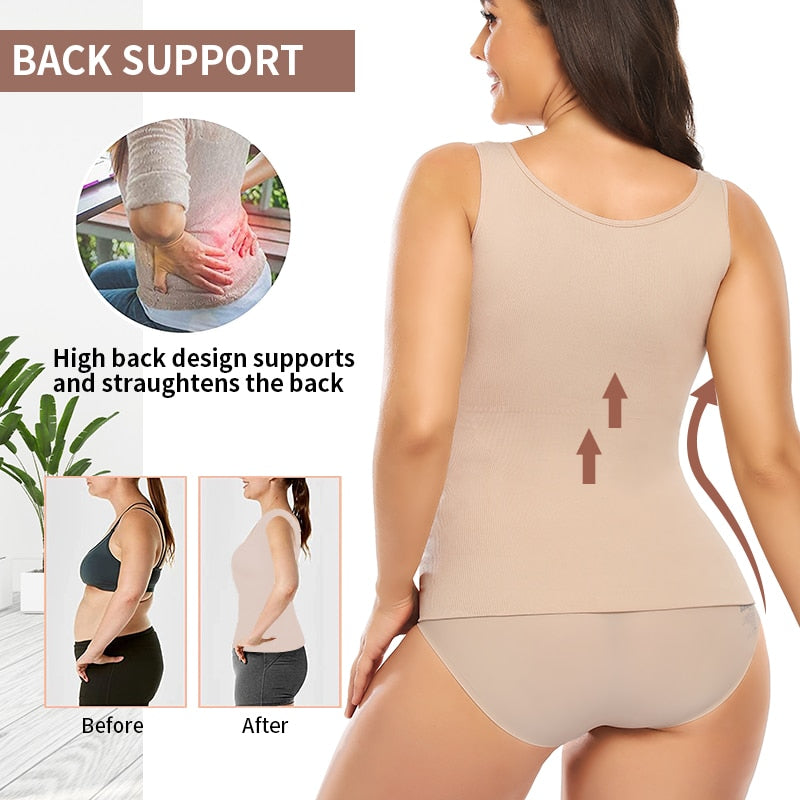 Tank Top Shapewear with Built in Bra Shelf Bra Casual Wide Strap Basic Camisole Sleeveless Top Shaper with Removable Bra The Clothing Company Sydney