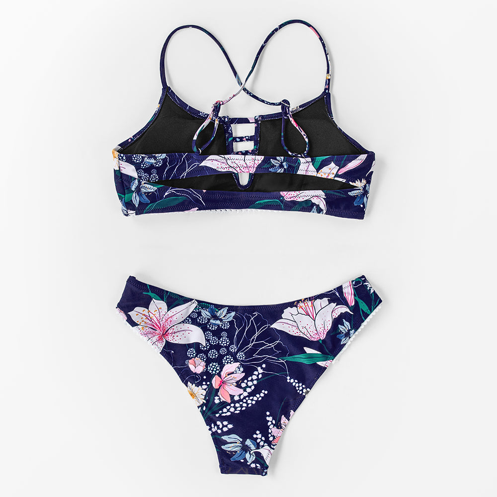 Cut out Low-waist Bikini Sets Swimwear Swimsuits Bathing Suit Navy Floral Tank Bikinis Beachwear The Clothing Company Sydney