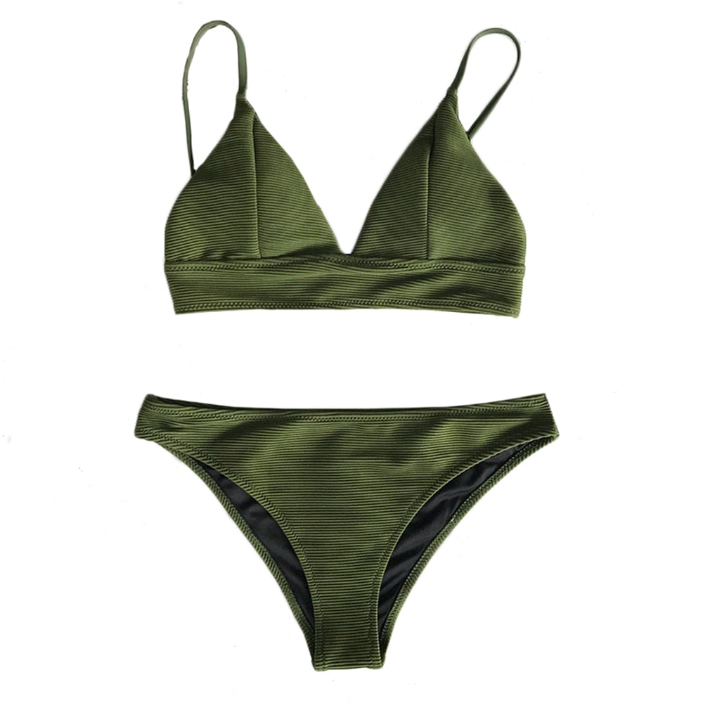 Army Green Solid Bikini Set Triangle Two Piece Swimwear Plain Beach Bathing Suit Swimsuits The Clothing Company Sydney