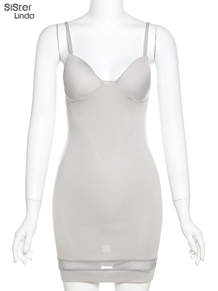 Casual Mesh Bodycon Mini Dress Women Romper  Sleeveless Skinny Stretchy Deep V Neck Party Clubwear Trend Outfit The Clothing Company Sydney