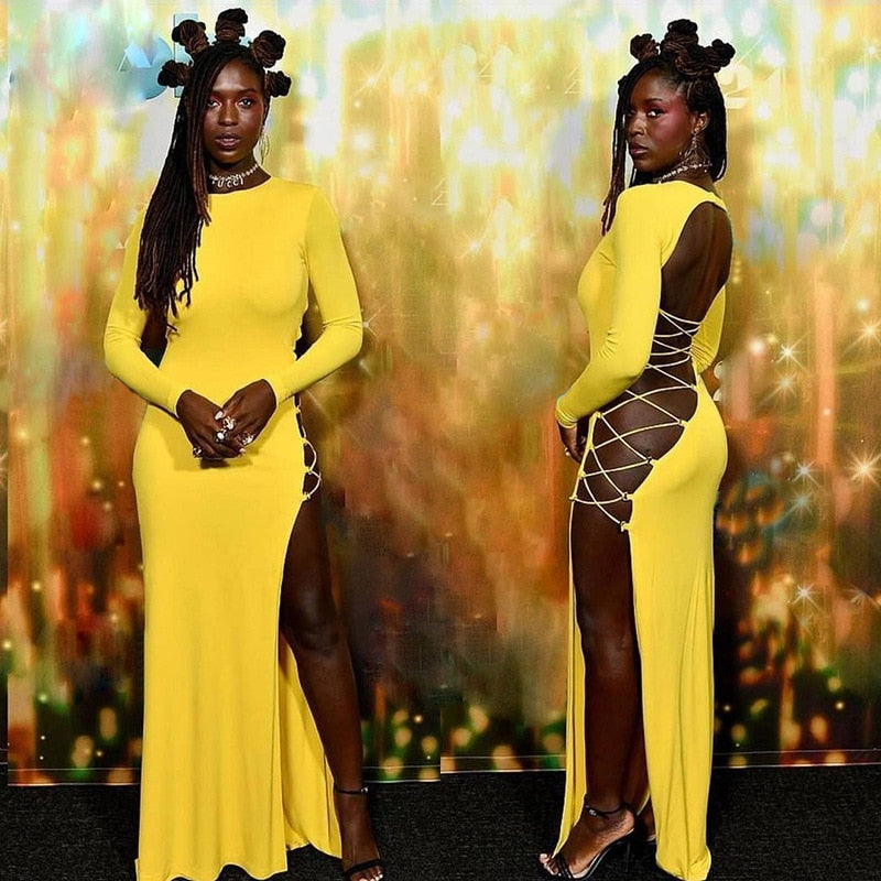 Fashion Bandage Long Sleeve Sexy Backless Maxi Elegant Club Party Split Dresses The Clothing Company Sydney