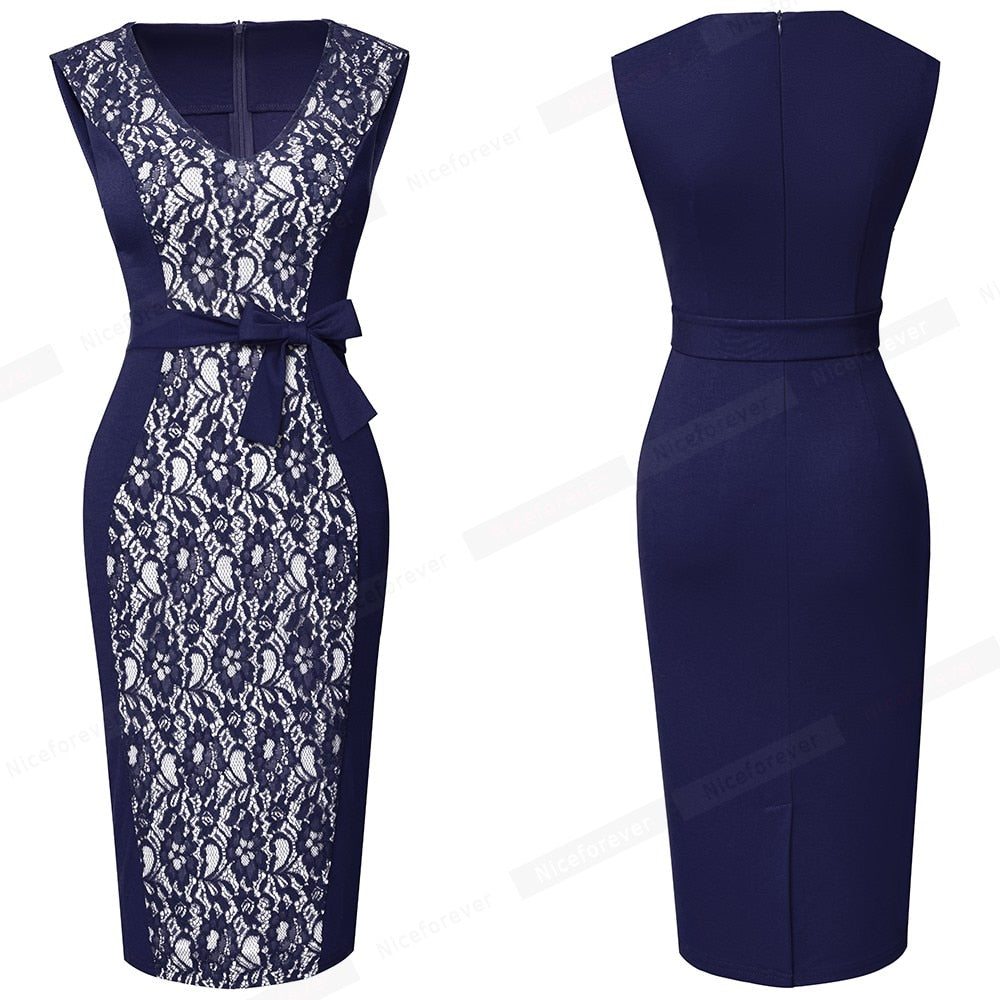 Summer Women Elegant Lace Patchwork Low Cut Dresses Formal Wedding Party Vintage Bodycon Slim Dress The Clothing Company Sydney