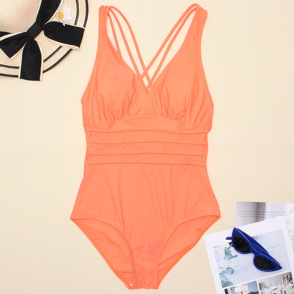 Women's Printed One Piece Swimwear Backless Swimsuit V Neck Summer Beach Wear Bathing Suit The Clothing Company Sydney