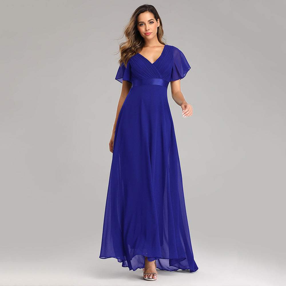 Elegant V-Neck Ruffles Chiffon Evening Gown Wedding Party Cocktail Formal Dress The Clothing Company Sydney