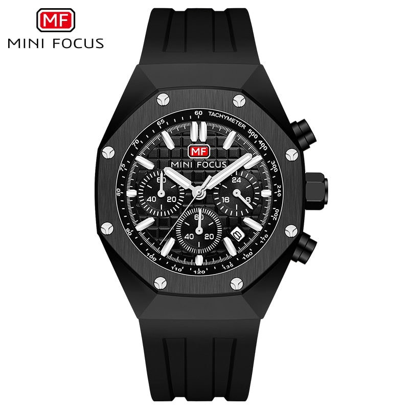 MINI FOCUS Polygon Design Alloy Quartz Wristwatch Luxury Brand Watch Men's High Quality Silicone Chronograph Sports Watch Clothing Company Sydney