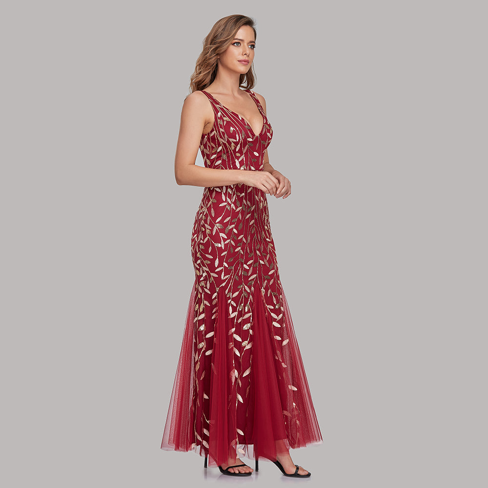 Sleeveless V-neck Tulle Sequins Cocktail V-back Mermaid Party Prom Gown Formal Occasion Embroidered Formal Dress The Clothing Company Sydney