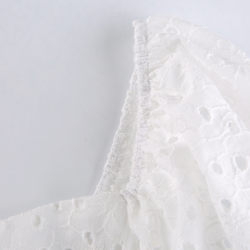 Hook Flower Mini Deep V Neck Vintage Puff Sleeve Short Summer Dress Boho Beach Sundress The Clothing Company Sydney