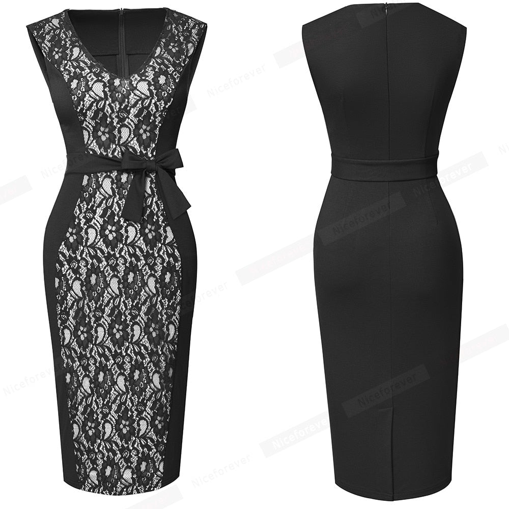 Summer Women Elegant Lace Patchwork Low Cut Dresses Formal Wedding Party Vintage Bodycon Slim Dress The Clothing Company Sydney