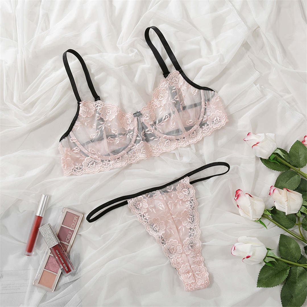2 Piece Underwear See Through Bra Embroidery Floral Lingerie Transparent Set Clothing Company Sydney