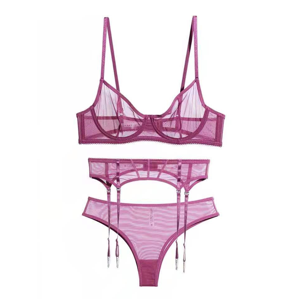 3 Piece Fashion Garter Lingerie Sets Mesh Transparent Thong Underwear Set G-String Womens Bra Sets Lace Bralette Set The Clothing Company Sydney