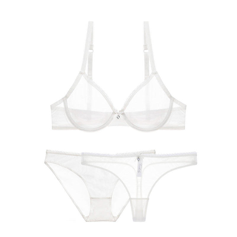 Ultra-thin cup mesh lace underwear transparent unlined 1 bra+2 panties plus size bra set for ladies The Clothing Company Sydney