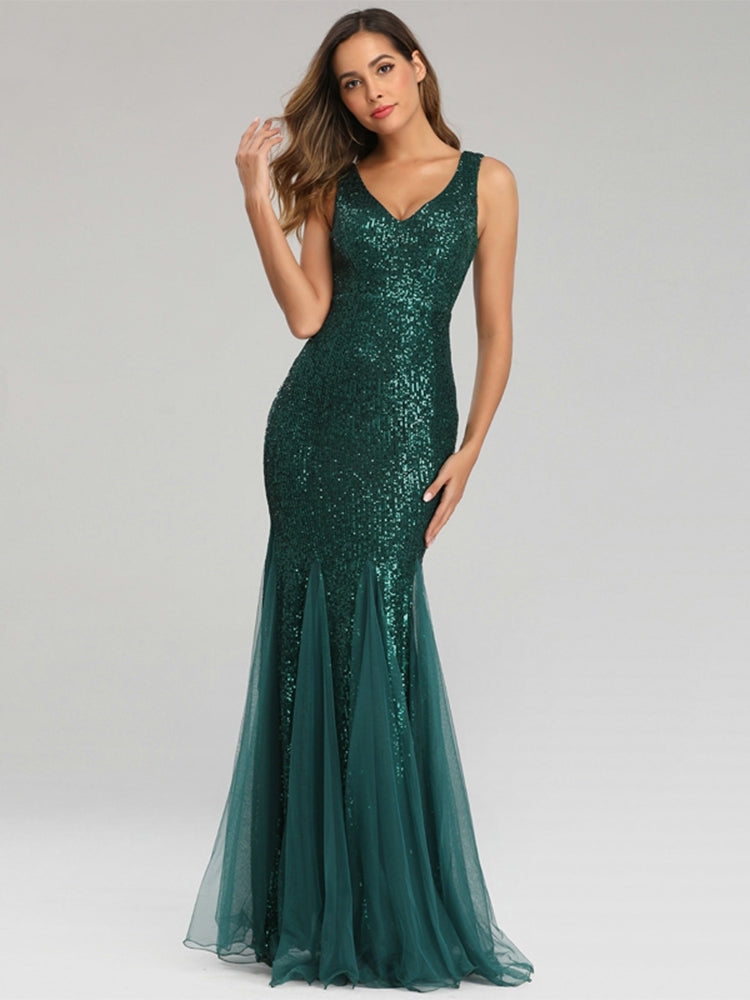 Plus Size V Neck Mermaid Burgundy Long Formal Prom Party Gown Sequins Sleeveless Evening Cocktail Dress The Clothing Company Sydney