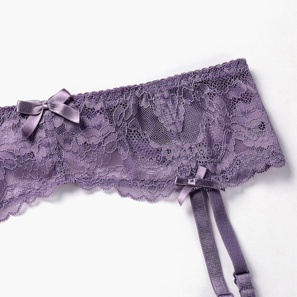 Ultra-Thin Gathered Plus Size Bowknot Floral Underwear Lace Strap Bra + Panties + Garte 3 Piece set The Clothing Company Sydney
