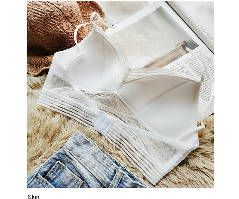 Backless Bra Triangular Women's U-Shape Beauty Back Lingerie Dot Mesh Thin Soft Seamless Bralette Underwear The Clothing Company Sydney