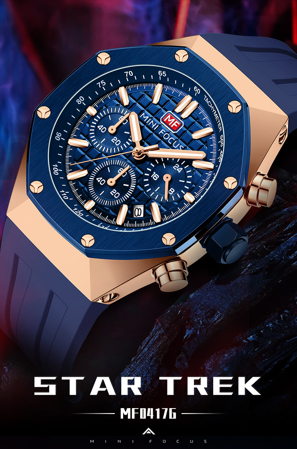 MINI FOCUS Polygon Design Alloy Quartz Wristwatch Luxury Brand Watch Men's High Quality Silicone Chronograph Sports Watch Clothing Company Sydney