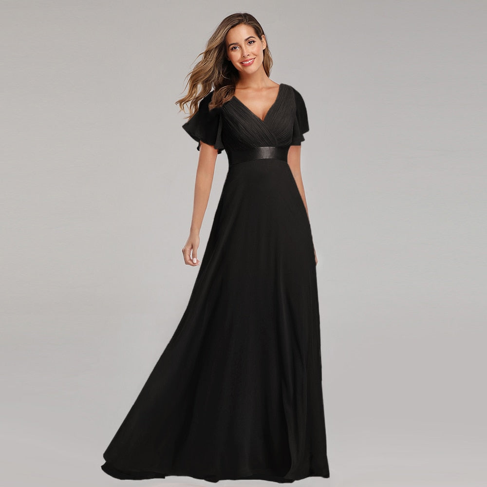 Elegant V-Neck Ruffles Chiffon Evening Gown Wedding Party Cocktail Formal Dress The Clothing Company Sydney