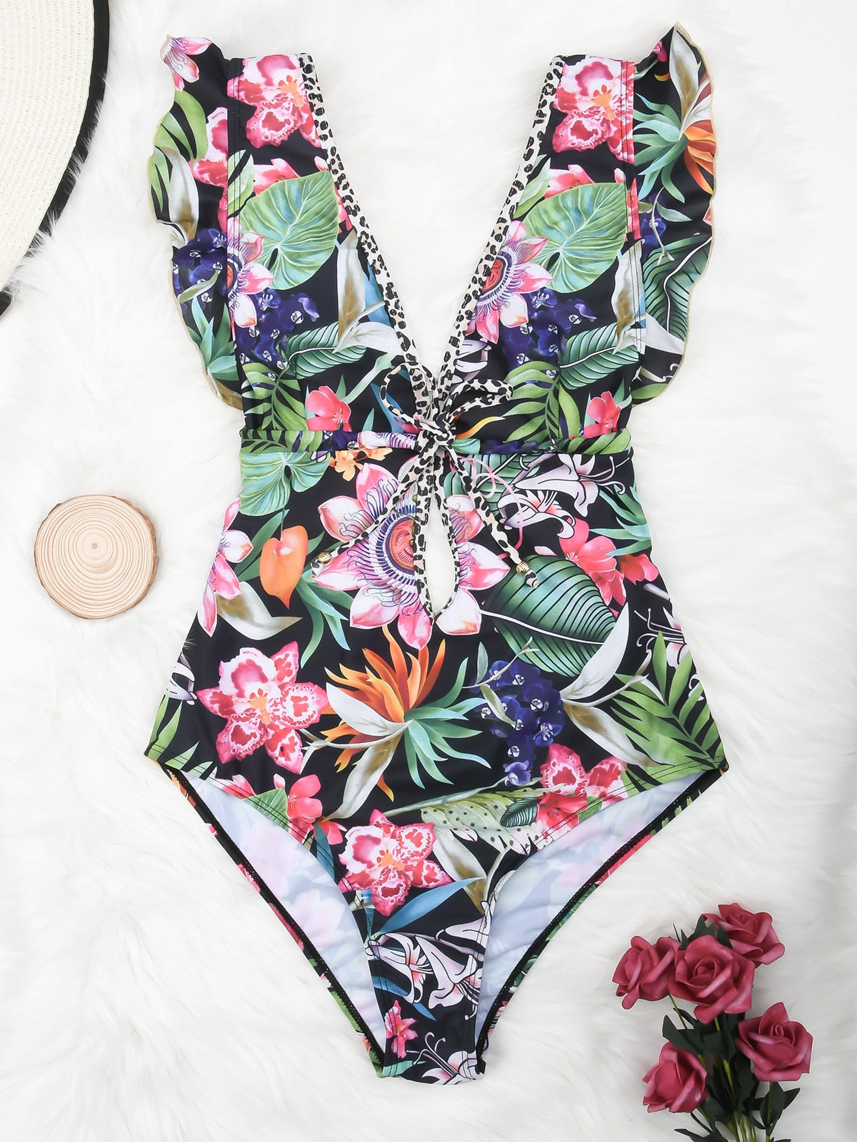 Ruffle One Piece Swimsuit Swimwear Female High Cut Brazilian Bather Monokini Bathing Suit Beachwear The Clothing Company Sydney