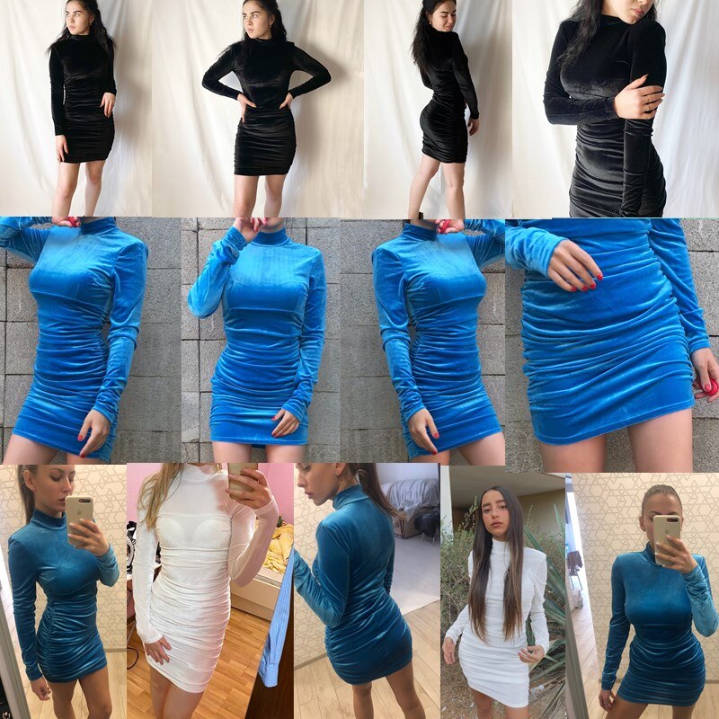 Bodycon Velvet Mini Dress Women Autumn Long Sleeve High Neck Party Dresses Female Velvet Sheath Dress The Clothing Company Sydney